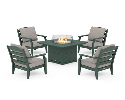 Draper James™ by  POLYWOOD® Savannah 5-Piece Deep Seating Set with Fire Pit Table in Green / Weathered Tweed