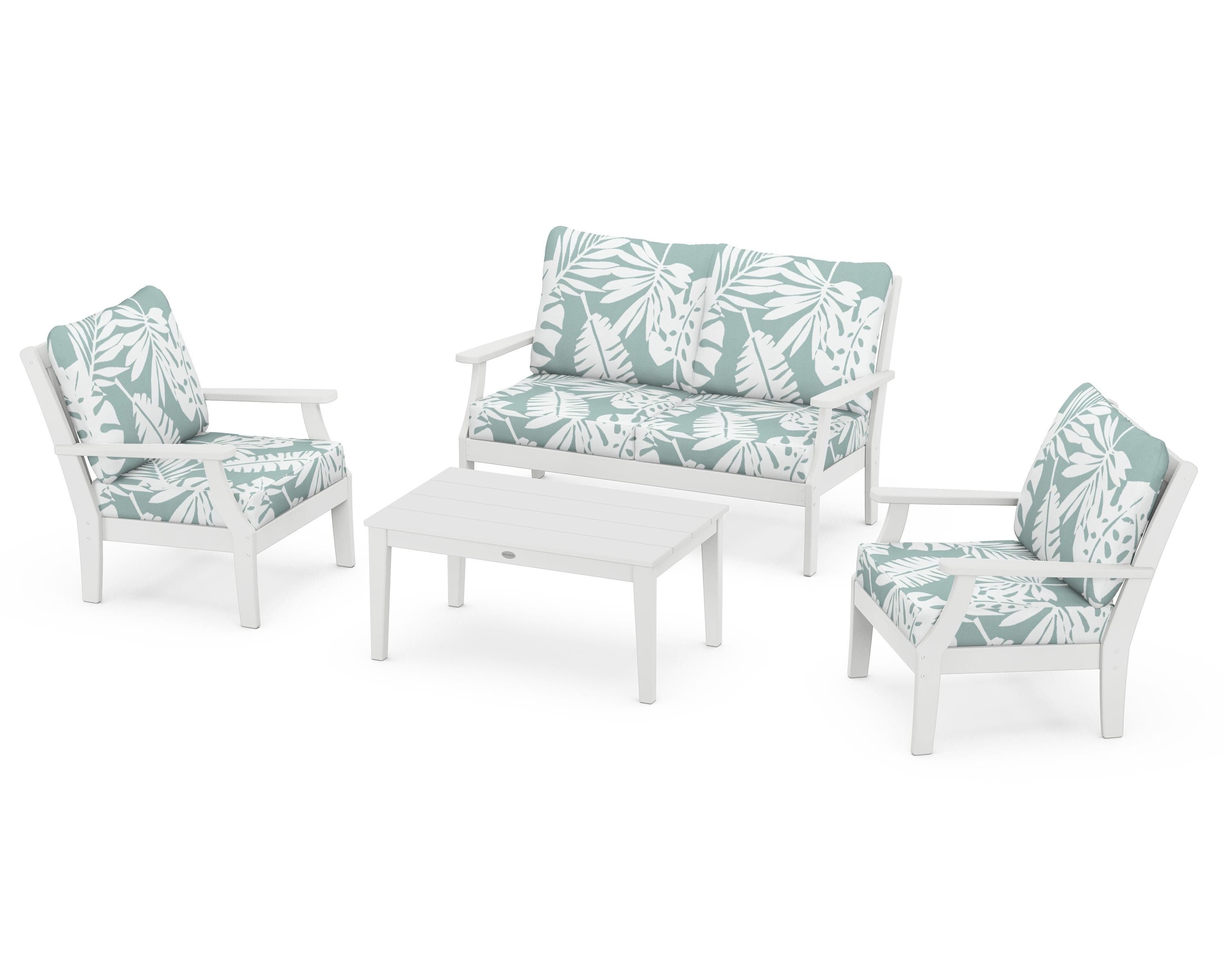 POLYWOOD® Braxton 4-Piece Deep Seating Chair Set in White / Leaf Glacier Spa