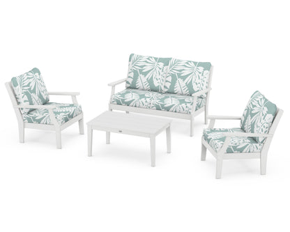 POLYWOOD® Braxton 4-Piece Deep Seating Chair Set in White / Leaf Glacier Spa