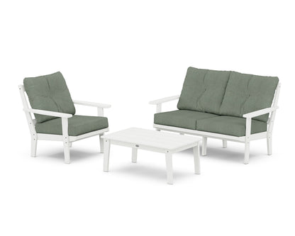 POLYWOOD® Prairie 3-Piece Deep Seating Set with Loveseat in White / Cast Sage