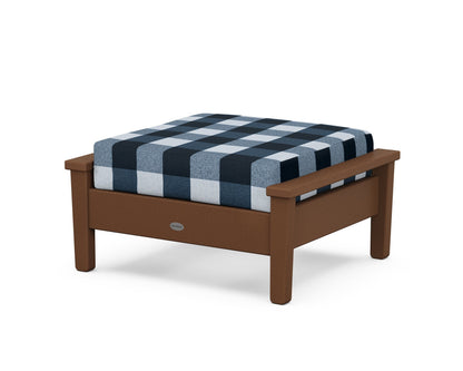 POLYWOOD® Prescott Deep Seating Ottoman in Teak / Buffalo Plaid Marine Indigo