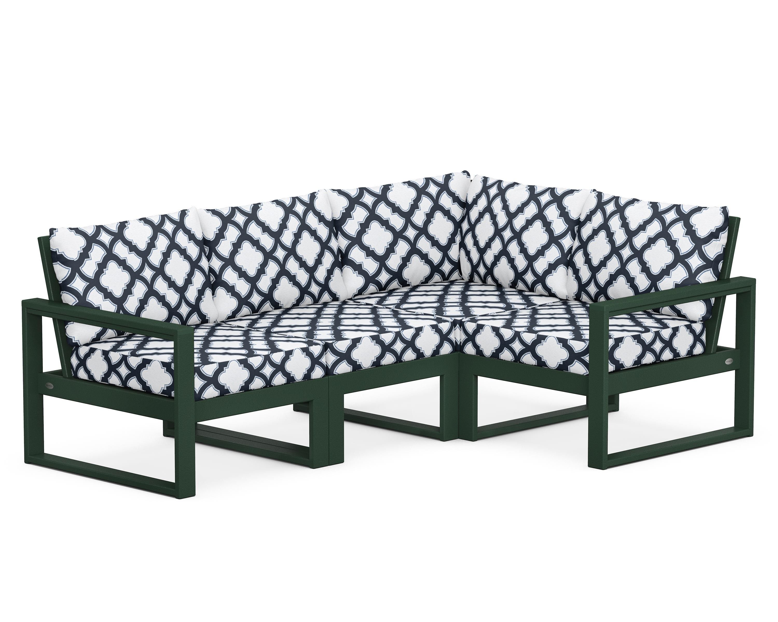 POLYWOOD® EDGE 4-Piece Modular Deep Seating Set in Green / Trellis Marine Indigo