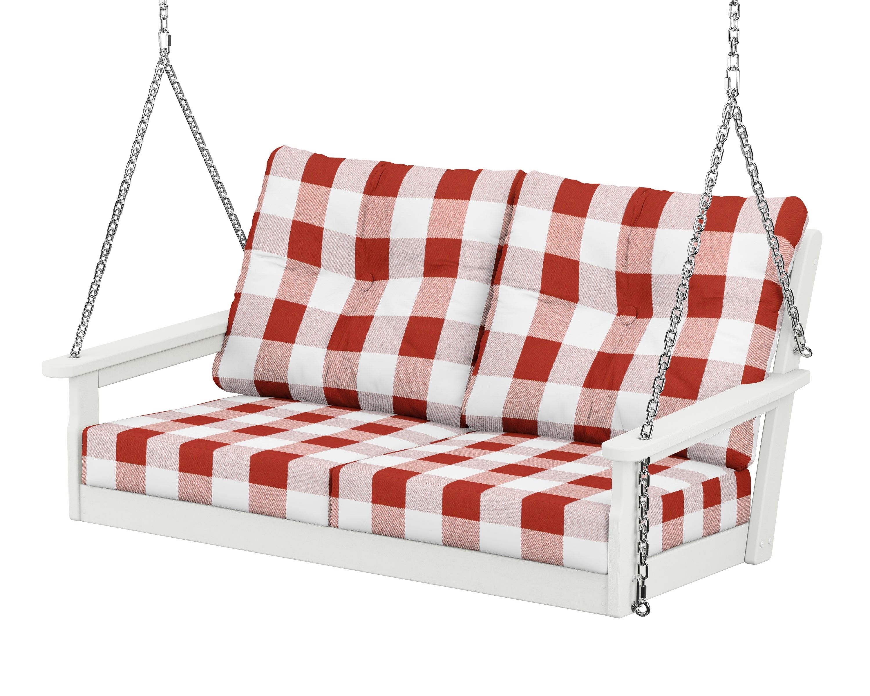 POLYWOOD® Vineyard Deep Seating Swing in Vintage White / Buffalo Plaid Crimson