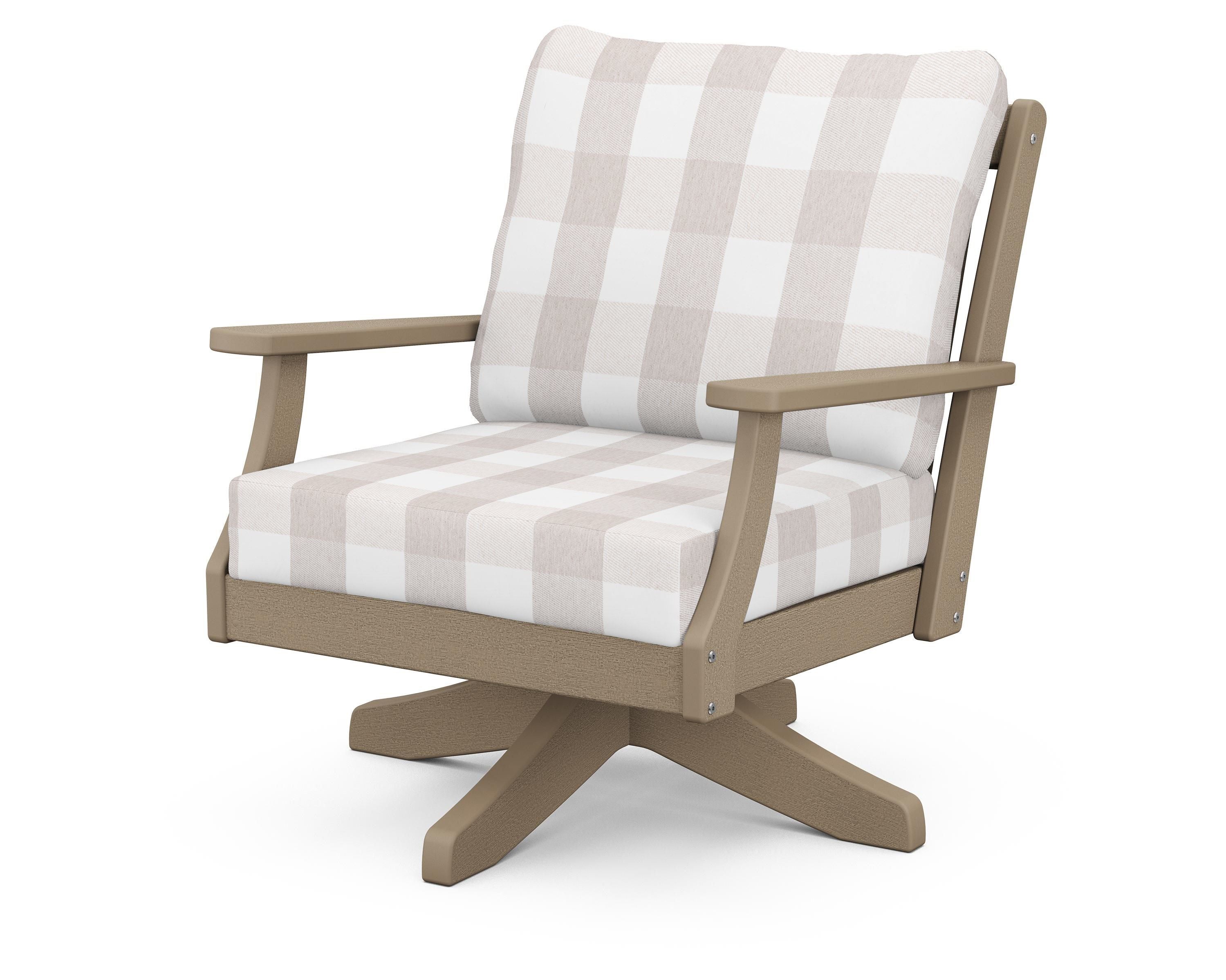 POLYWOOD® Braxton Deep Seating Swivel Chair in Vintage Sahara / Buffalo Plaid Dune Burlap