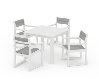 POLYWOOD® EDGE Sling Arm Chair 5-Piece Parsons Dining Set in White / Metallic Sling