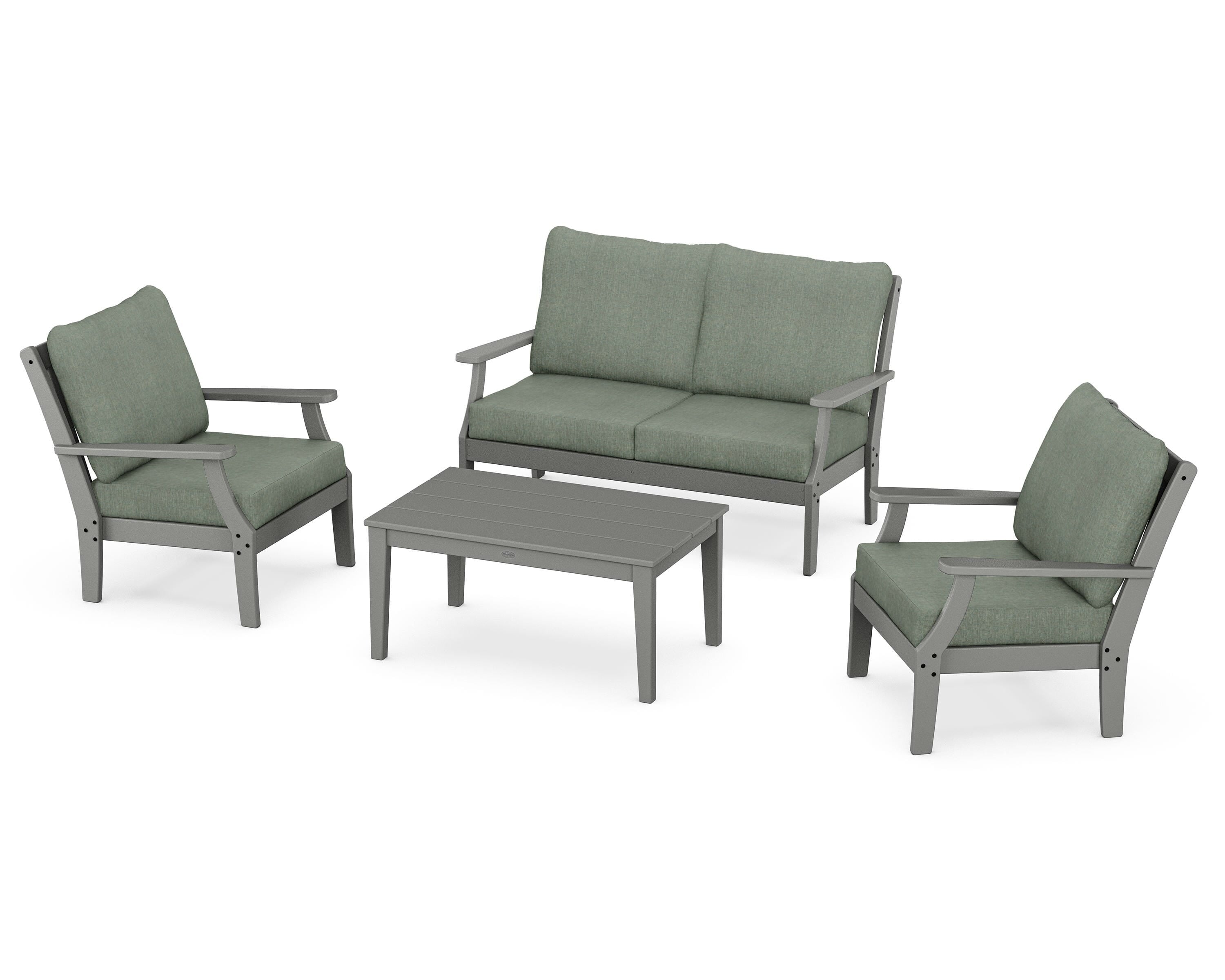 POLYWOOD® Braxton 4-Piece Deep Seating Chair Set in Slate Grey / Cast Sage