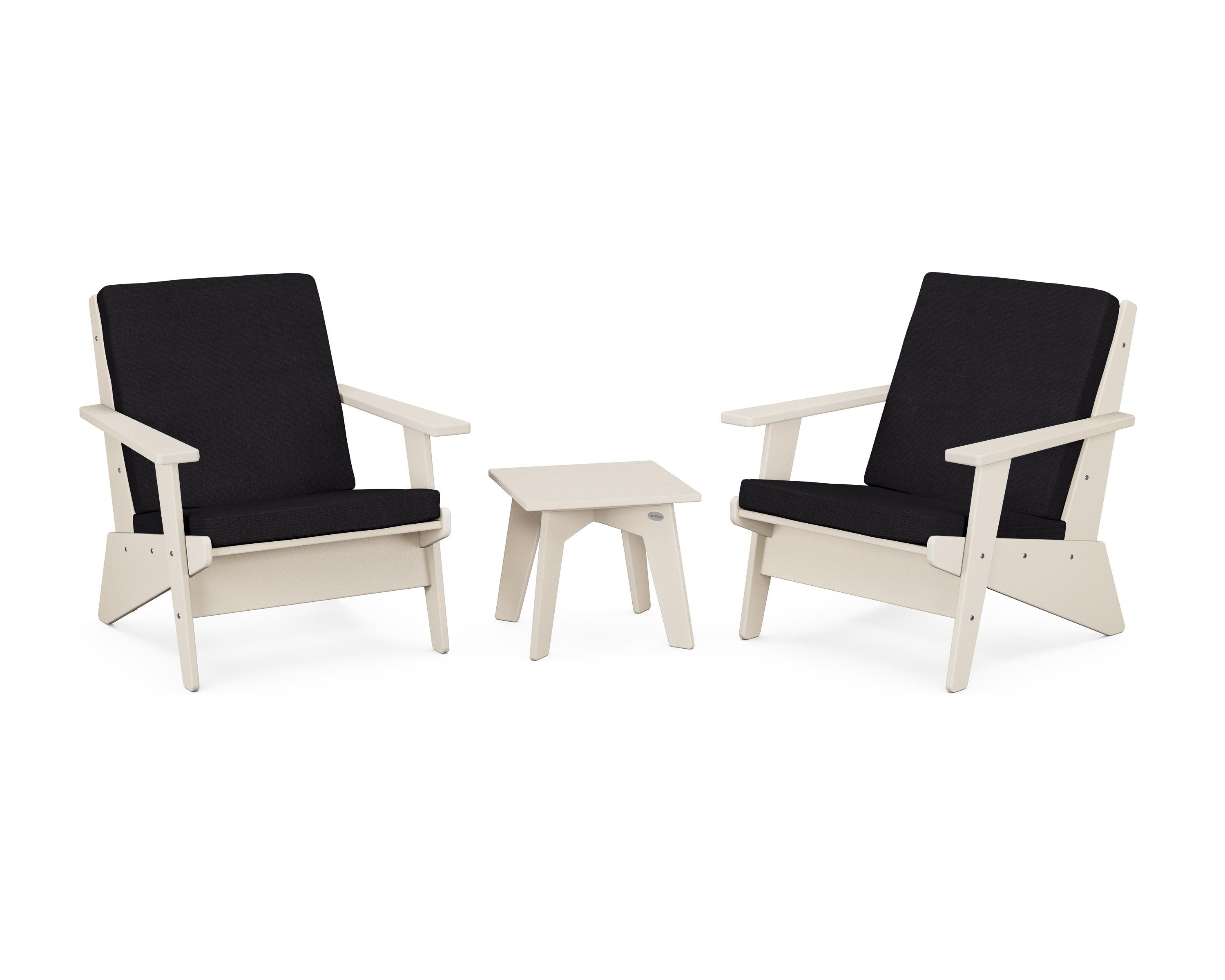 POLYWOOD® Riviera Modern Lounge 3-Piece Set in Sand / Midnight Linen