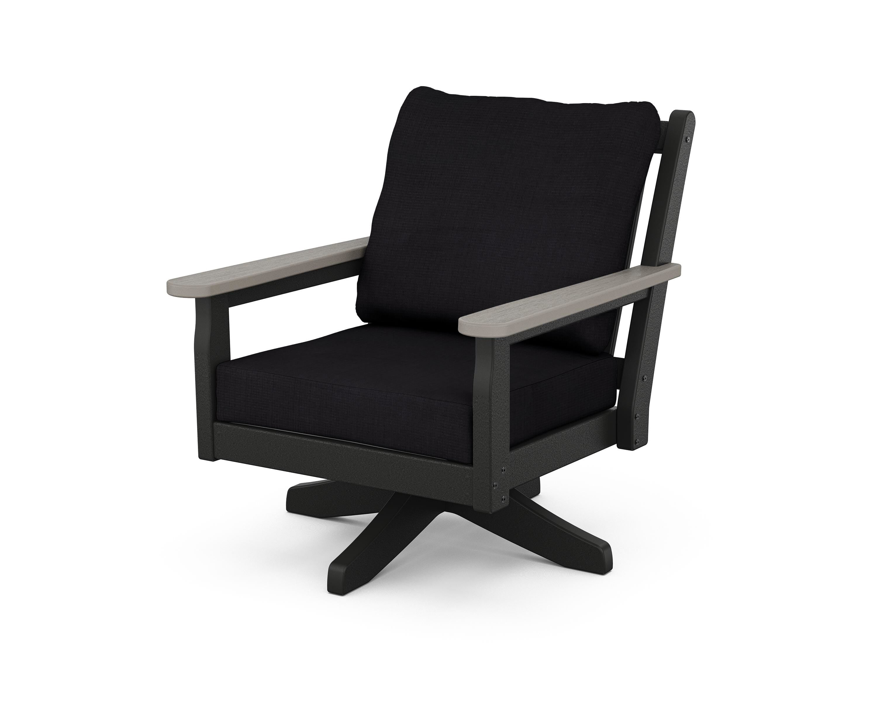 POLYWOOD® Chippendale Deep Seating Swivel Chair in Black / Driftwood / Midnight Linen