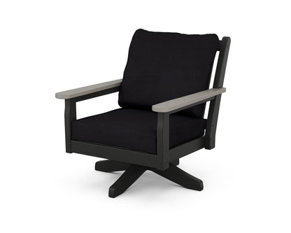 POLYWOOD® Chippendale Deep Seating Swivel Chair in Black / Driftwood / Midnight Linen