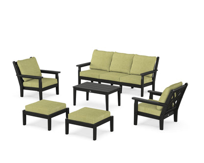 POLYWOOD® Chippendale 6-Piece Lounge Sofa Set in Black / Chartreuse Boucle
