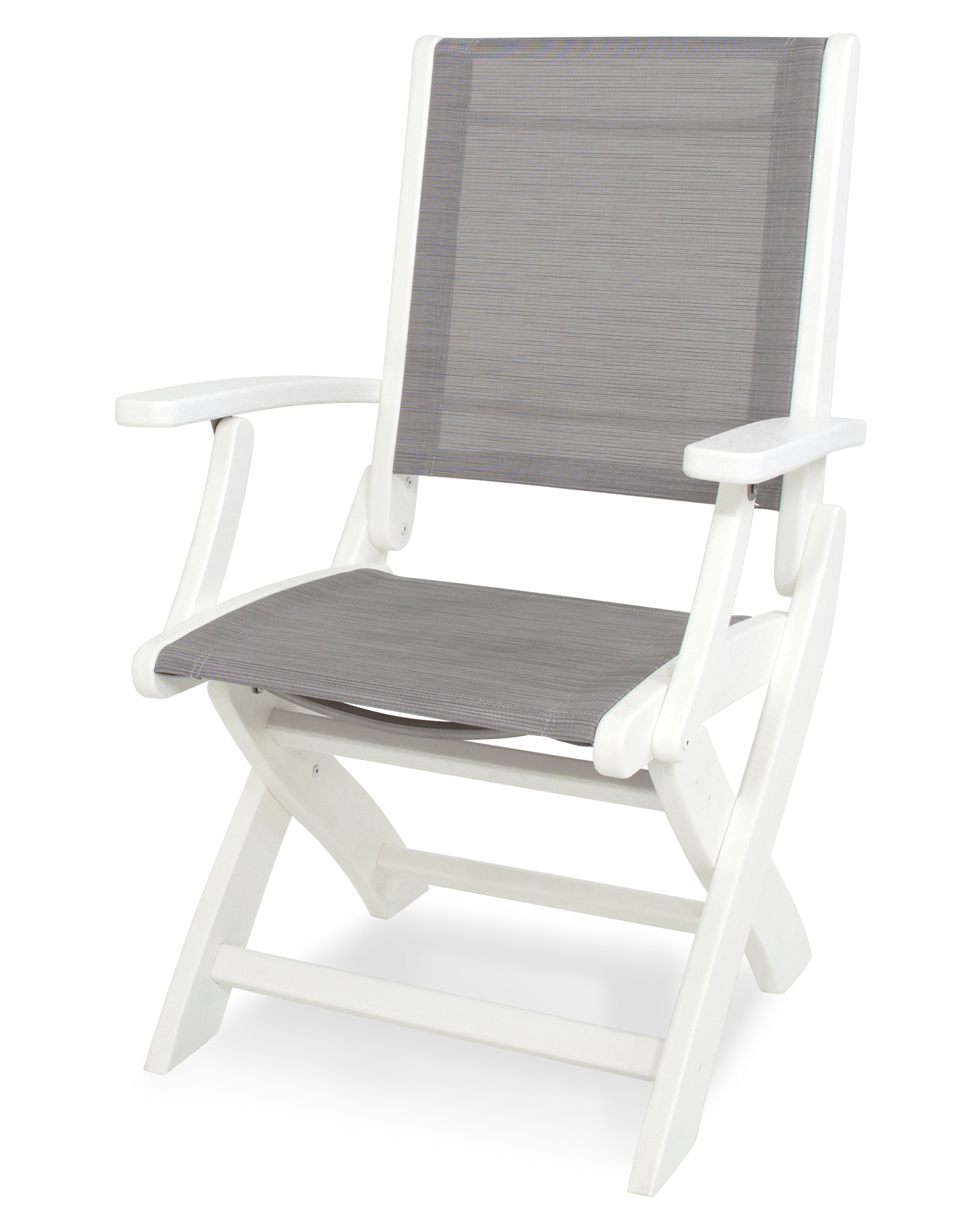 POLYWOOD® Coastal Folding Chair in White / Metallic Sling