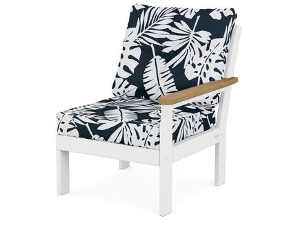 POLYWOOD® Vineyard Modular Right Arm Chair in White / Natural / Leaf Marine Indigo
