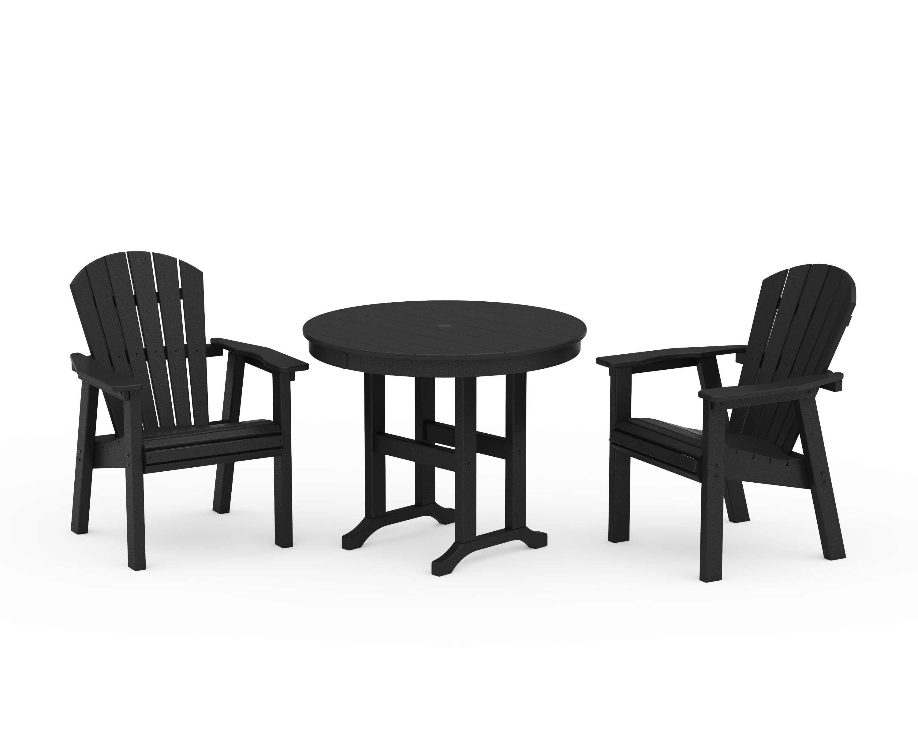 POLYWOOD® Seashell 3-Piece Round Farmhouse Dining Set in Black