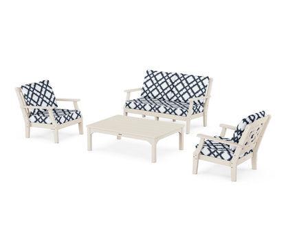 Martha Stewart by POLYWOOD® Chinoiserie 4-Piece Deep Seating Set with Loveseat in Sand / Trellis Marine Indigo