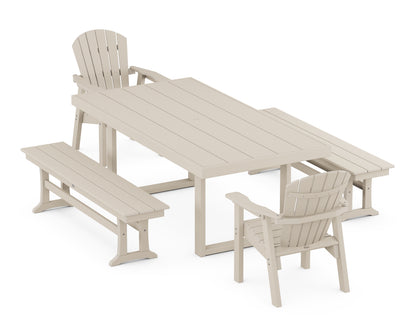POLYWOOD® Seashell 5-Piece Dining Set with Benches in Sand
