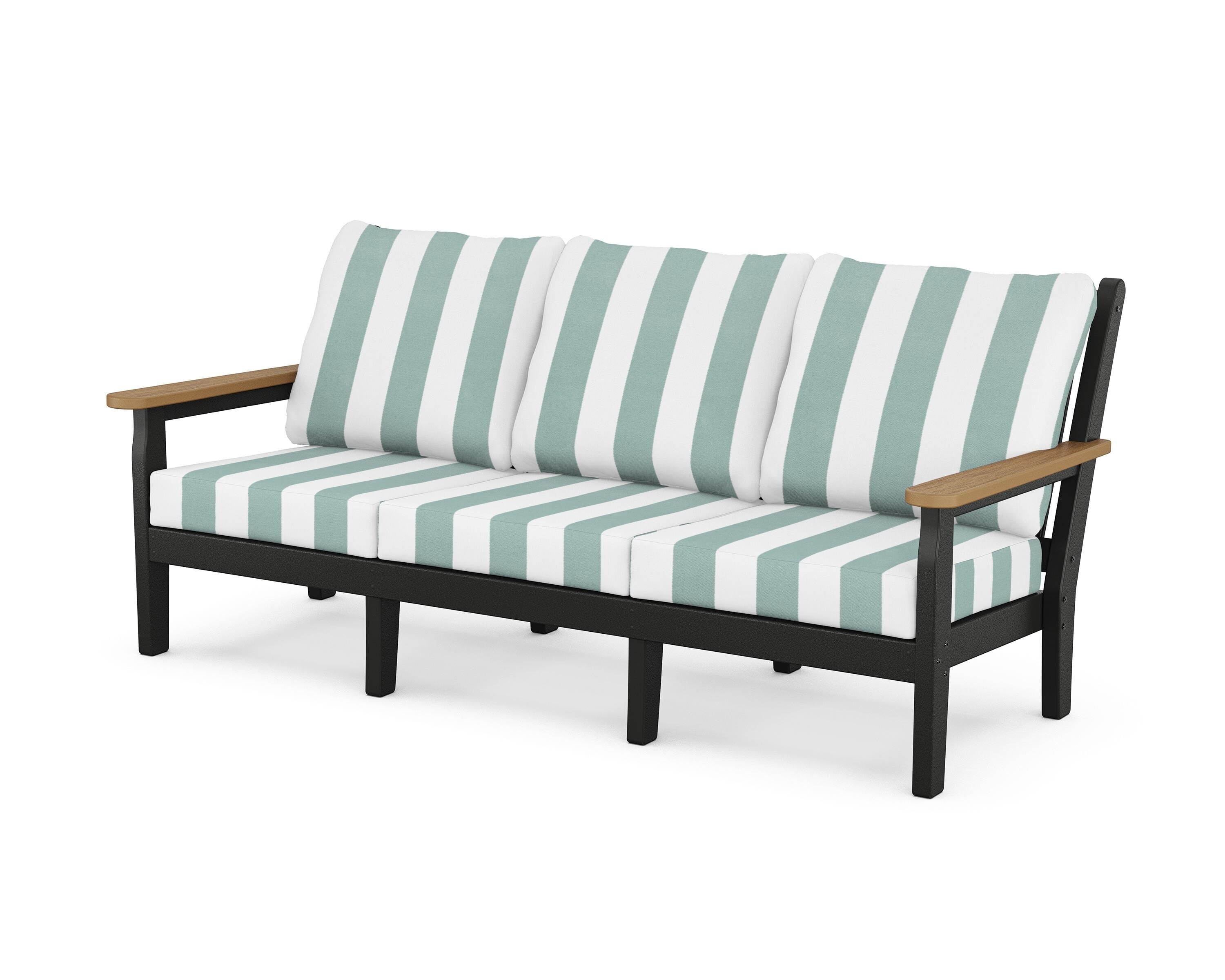 POLYWOOD® Chippendale Deep Seating Sofa in Black / Natural / Cabana Stripe Glacier Spa