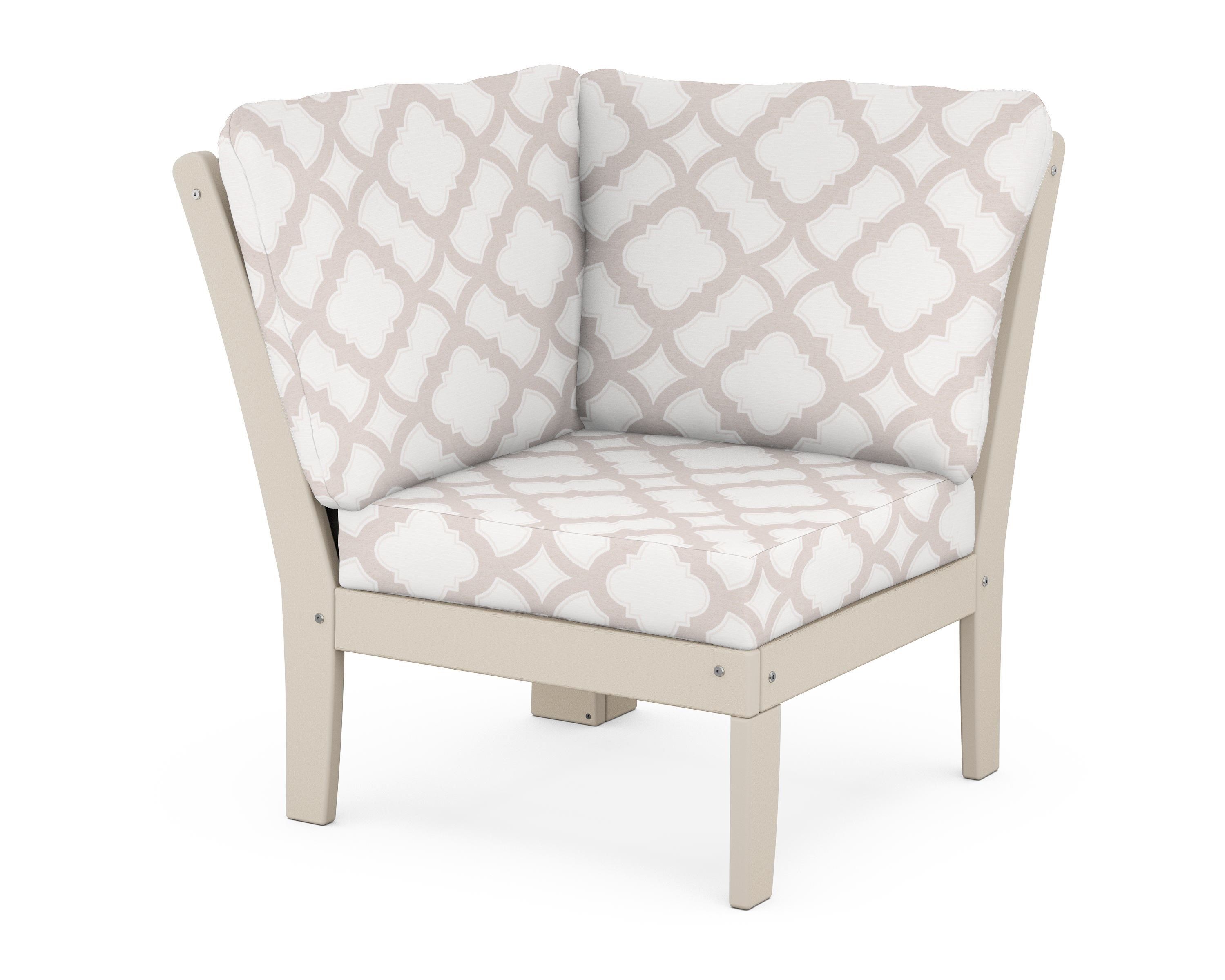 POLYWOOD® Braxton Modular Corner Chair in Sand / Trellis Dune Burlap