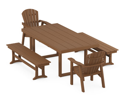 POLYWOOD® Seashell 5-Piece Dining Set with Benches in Teak