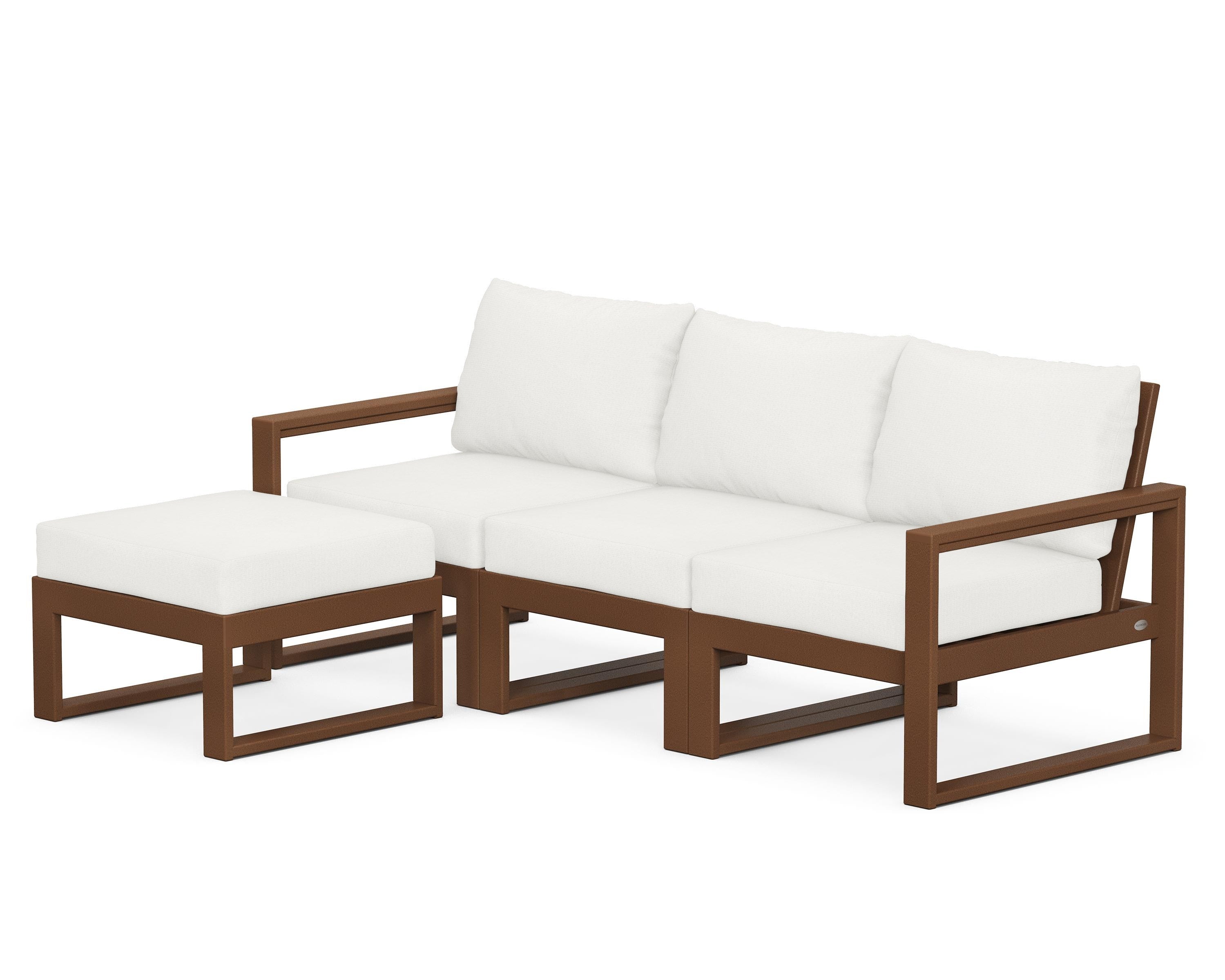 POLYWOOD® EDGE 4-Piece Modular Deep Seating Set with Ottoman in Teak / Natural Linen