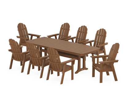 POLYWOOD® Vineyard Curveback Adirondack 9-Piece Dining Set with Trestle Legs in Teak