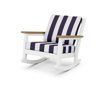 POLYWOOD® Chippendale Deep Seating Rocking Chair in White / Natural / Cabana Stripe Navy