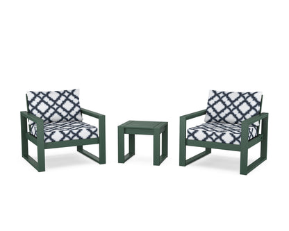 POLYWOOD® EDGE Sectional 3-Piece Deep Seating Set in Green / Trellis Marine Indigo