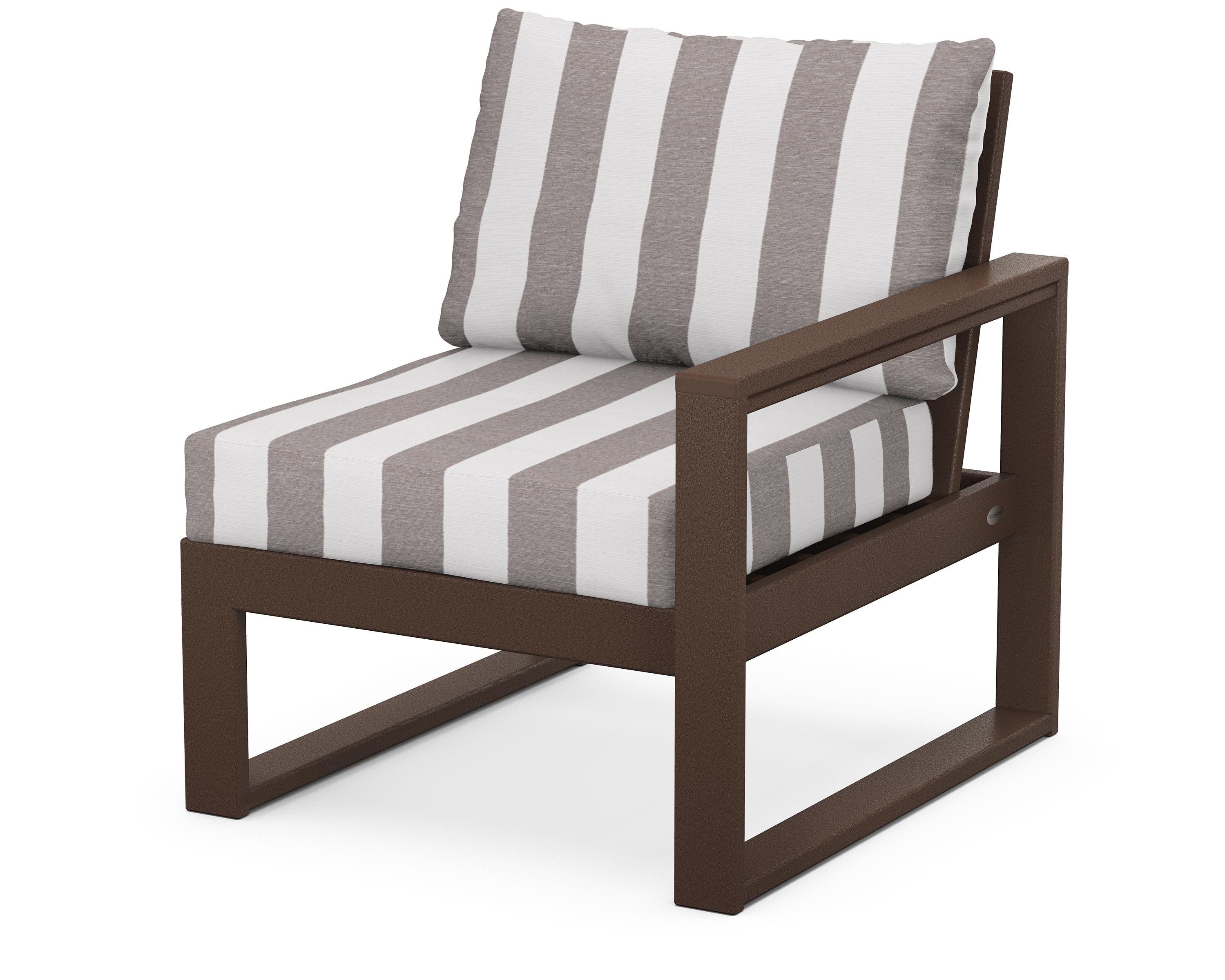 POLYWOOD® EDGE Modular Right Arm Chair in Mahogany / Cabana Stripe Grey Mist