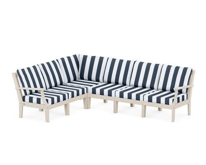 POLYWOOD® Braxton Modular 6-Piece Deep Seating Set in Sand / Cabana Stripe Marine Indigo