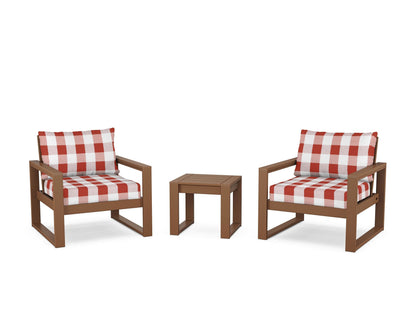 POLYWOOD® EDGE Sectional 3-Piece Deep Seating Set in Teak / Buffalo Plaid Crimson