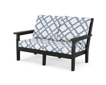 POLYWOOD® Chippendale Deep Seating Loveseat in Black / Trellis Sky Blue