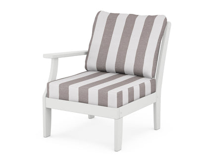 POLYWOOD® Braxton Modular Left Arm Chair in White / Cabana Stripe Grey Mist