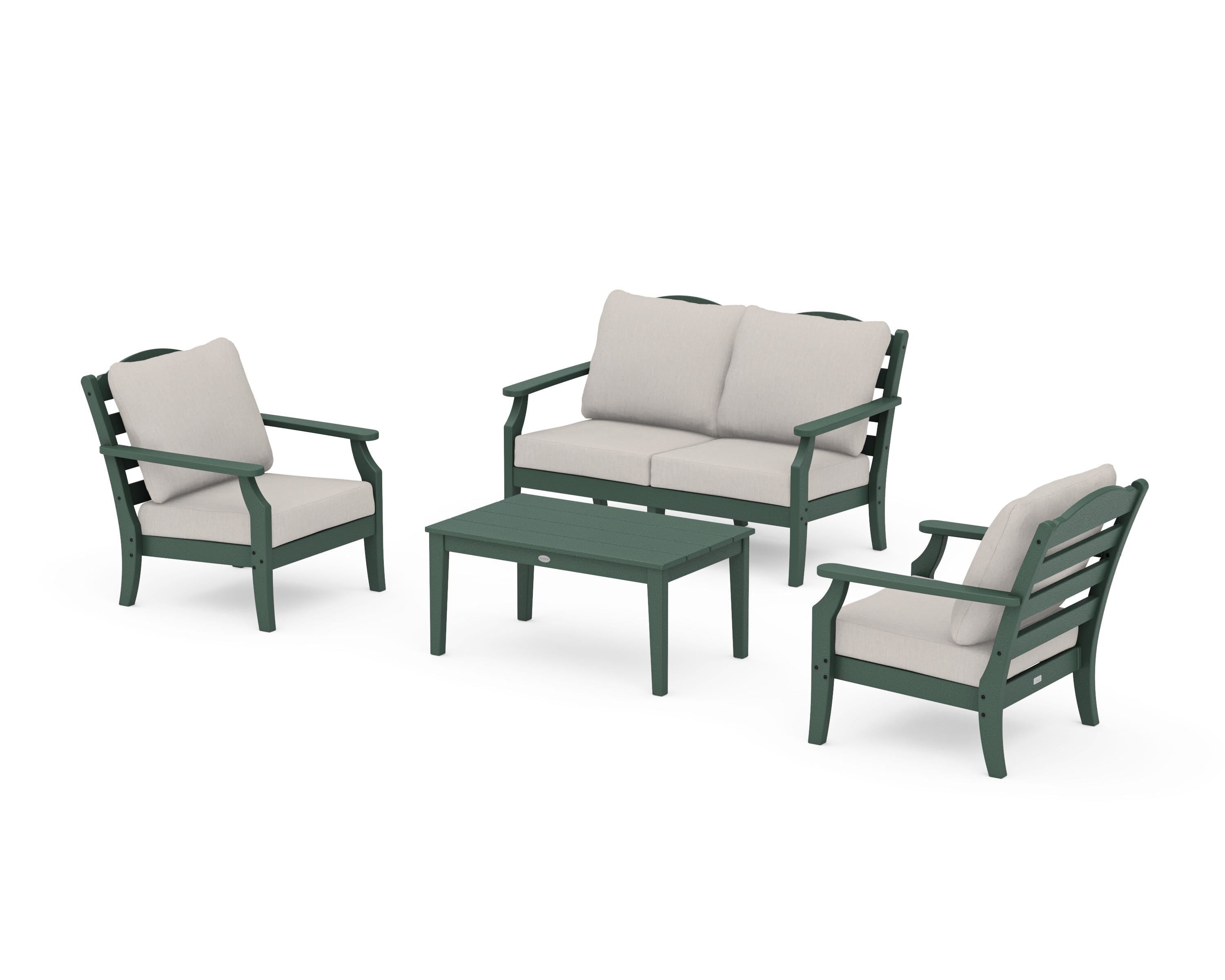 Draper James™ by  POLYWOOD® Savannah 4-Piece Deep Seating Set with Loveseat in Green / Cast Ash