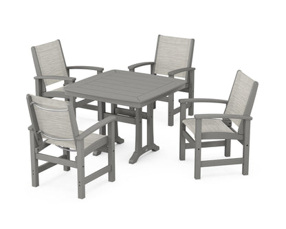 POLYWOOD® Coastal 5-Piece Dining Set with Trestle Legs in Slate Grey / Birch Sling