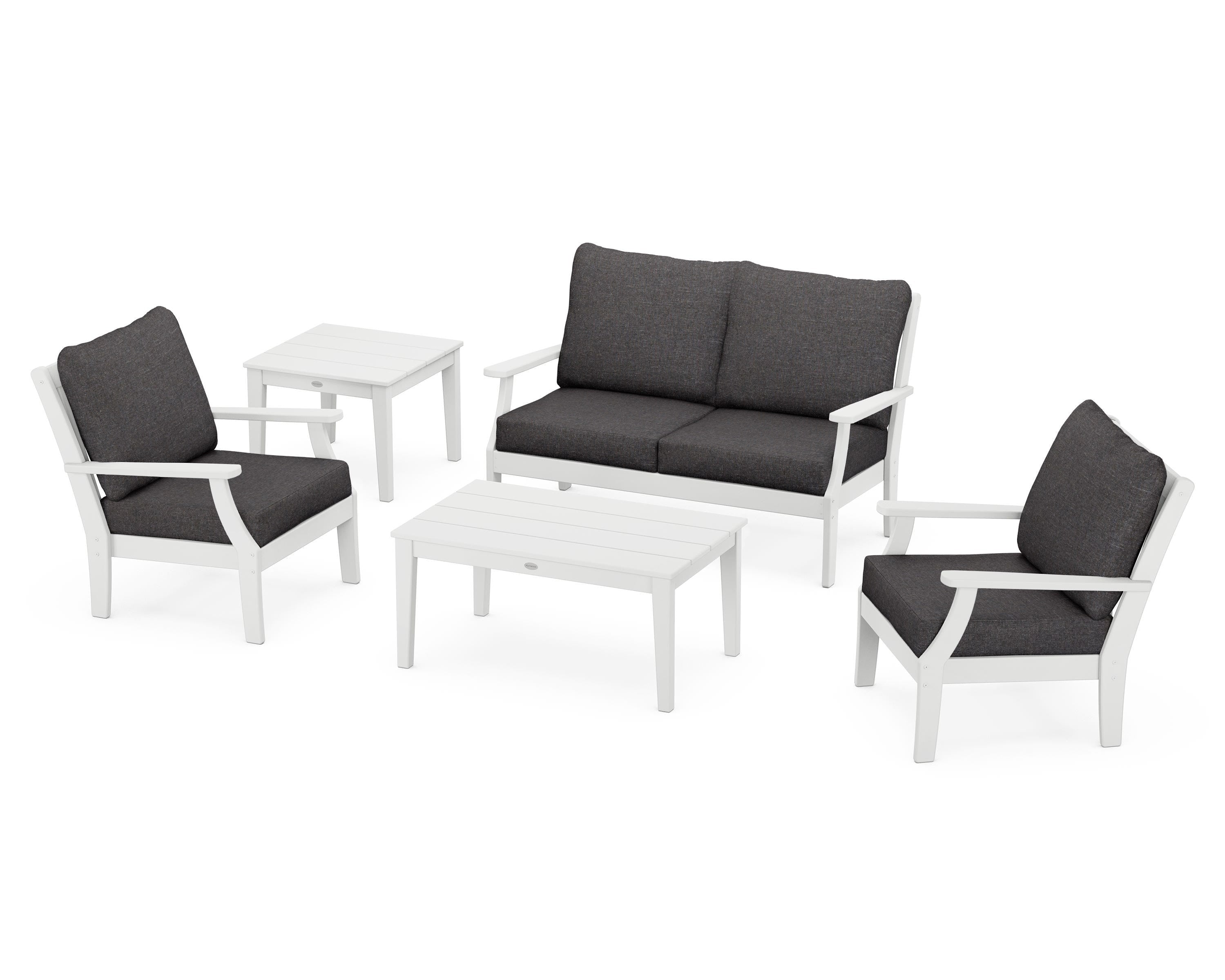 POLYWOOD® Braxton 5-Piece Deep Seating Set in White / Ash Charcoal