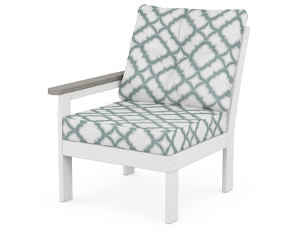 POLYWOOD® Vineyard Modular Left Arm Chair in White / Driftwood / Trellis Glacier Spa
