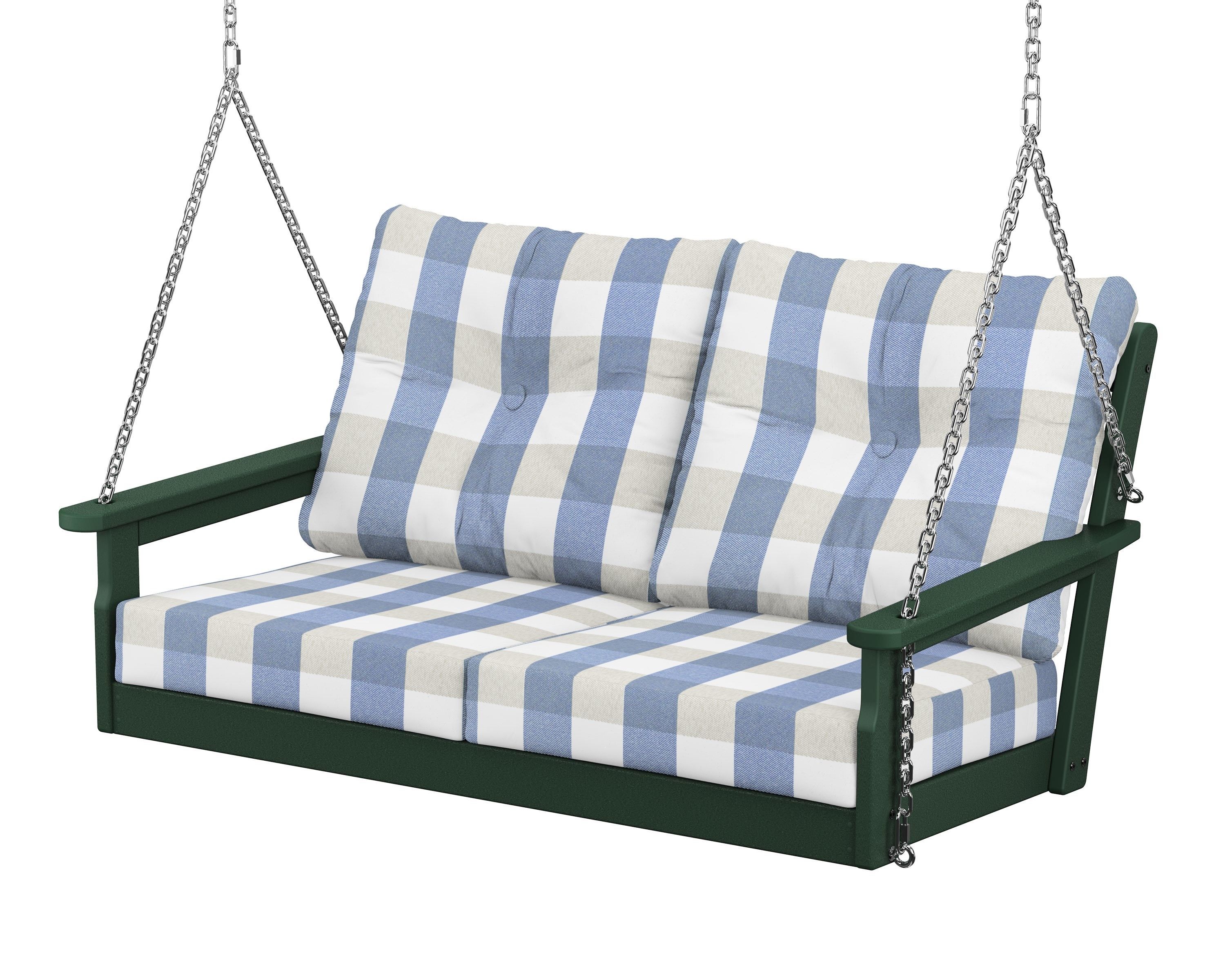 POLYWOOD® Vineyard Deep Seating Swing in Green / Buffalo Plaid Sky Blue