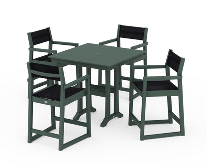 POLYWOOD® EDGE Sling Arm Chair 5-Piece Farmhouse Counter Set with Trestle Legs in Green / Black Sling