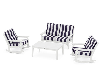 POLYWOOD® Vineyard 4-Piece Deep Seating Rocking Chair Set in White / Cabana Stripe Navy