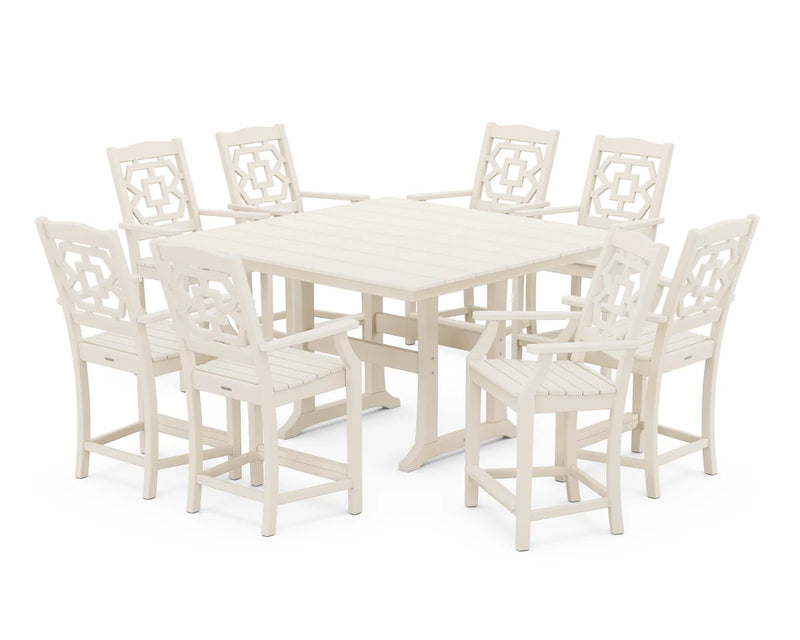 Chinoiserie 9-Piece Square Farmhouse Counter Set with Trestle Legs