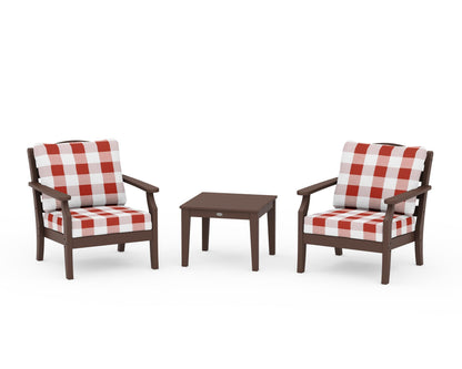 Draper James™ by  POLYWOOD® Savannah 3-Piece Deep Seating Set in Mahogany / Buffalo Plaid Crimson