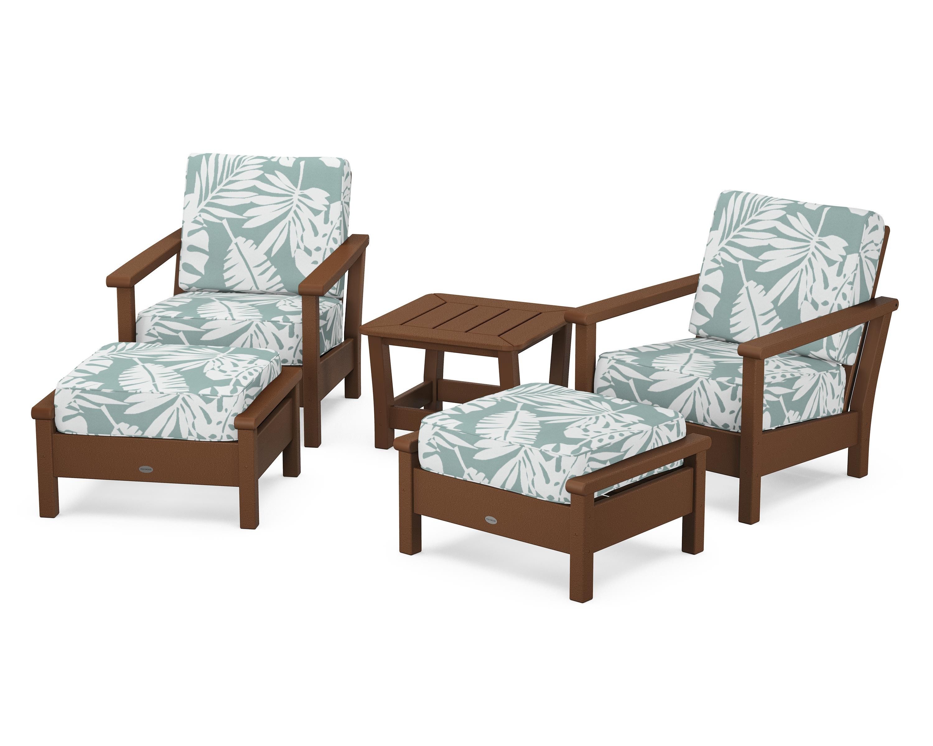 POLYWOOD® Harbour 5-Piece Deep Seating Chair Set in Teak / Leaf Glacier Spa
