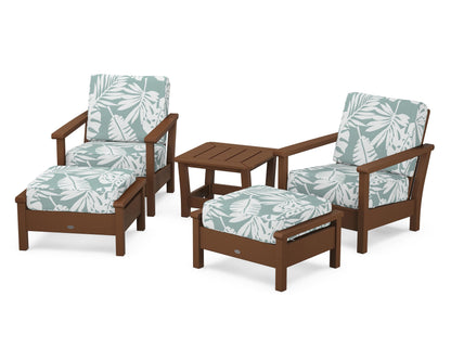 POLYWOOD® Harbour 5-Piece Deep Seating Chair Set in Teak / Leaf Glacier Spa
