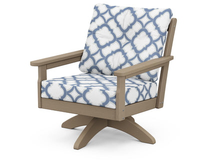 POLYWOOD® Vineyard Deep Seating Swivel Chair in Vintage Sahara / Trellis Sky Blue