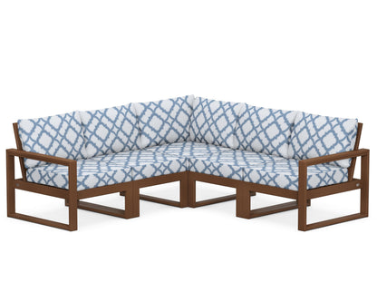 POLYWOOD® EDGE 5-Piece Modular Deep Seating Set in Teak / Trellis Sky Blue