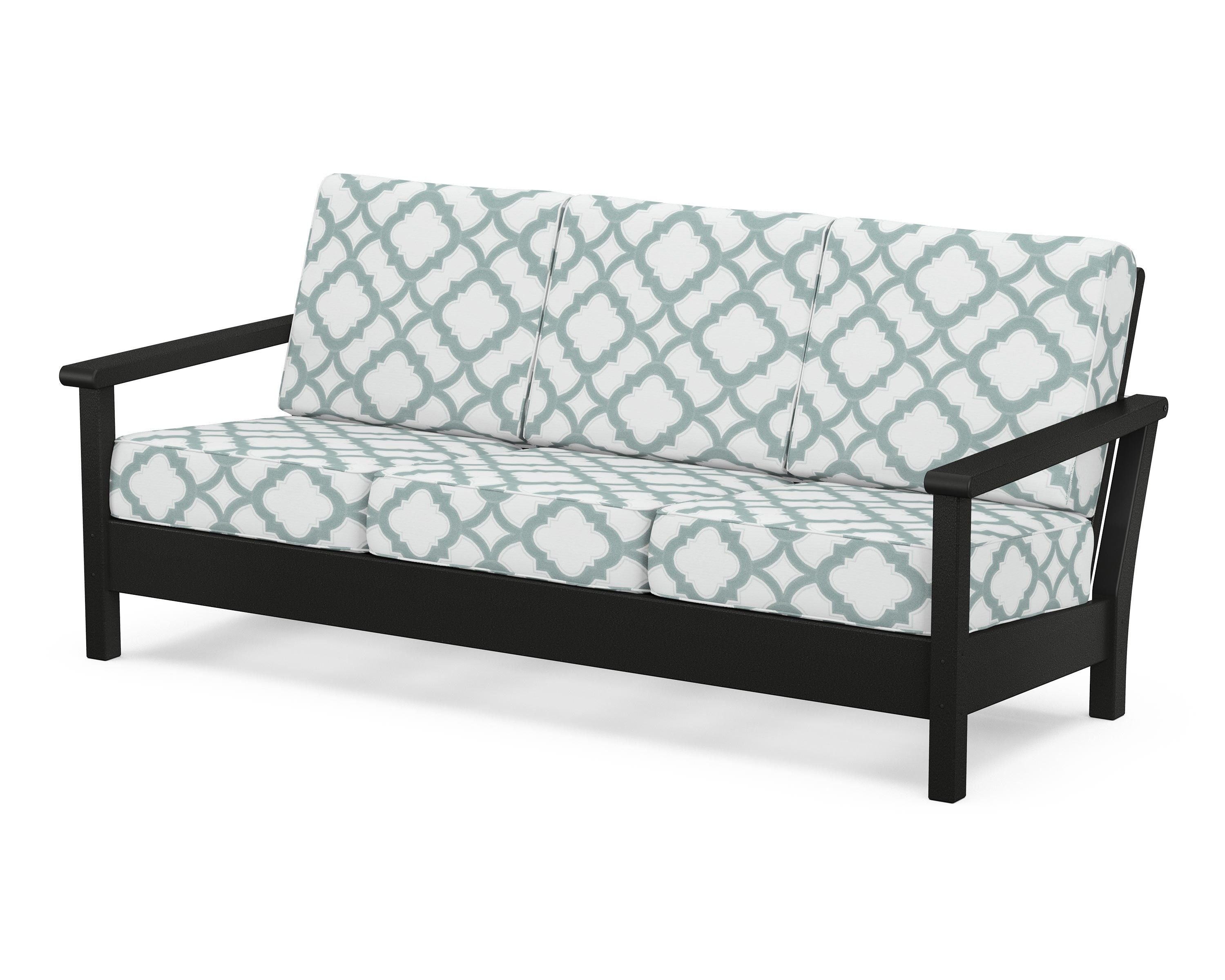 POLYWOOD® Harbour Deep Seating Sofa in Black / Trellis Glacier Spa