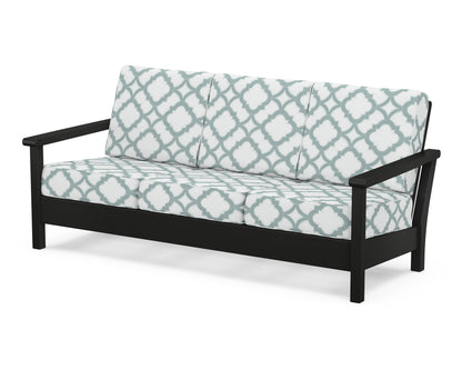 POLYWOOD® Harbour Deep Seating Sofa in Black / Trellis Glacier Spa