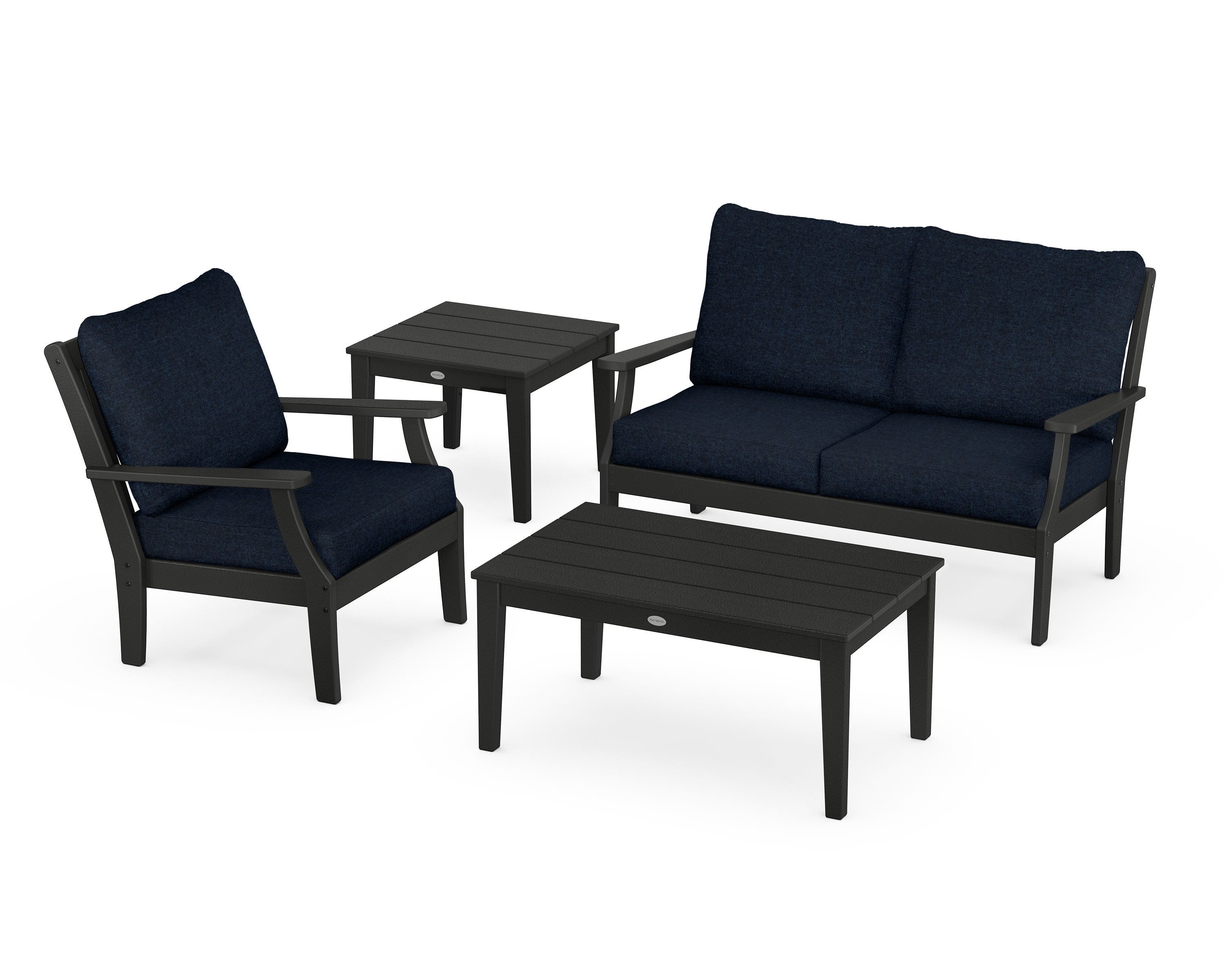 POLYWOOD® Braxton 4-Piece Deep Seating Set in Black / Marine Indigo
