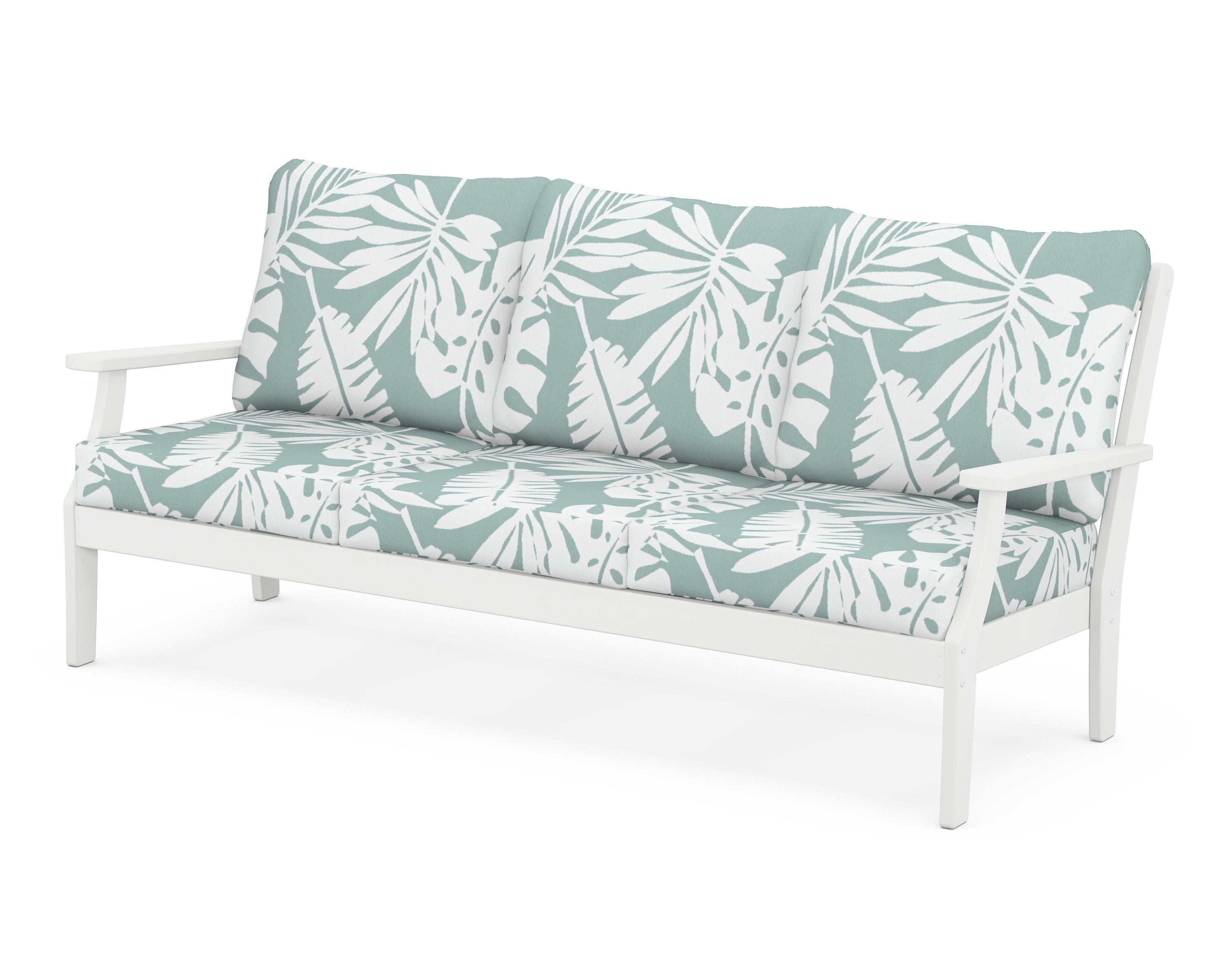 POLYWOOD® Braxton Deep Seating Sofa in White / Leaf Glacier Spa