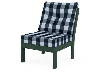 POLYWOOD® Vineyard Modular Armless Chair in Green / Buffalo Plaid Marine Indigo