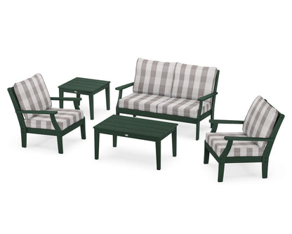 POLYWOOD® Braxton 5-Piece Deep Seating Set in Green / Buffalo Plaid Grey Mist